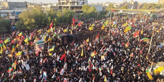 نجف در سوگ رهبر شهید انقلاب اسلامی؛ حضور گسترده مردم عراق در آیین تشییع
